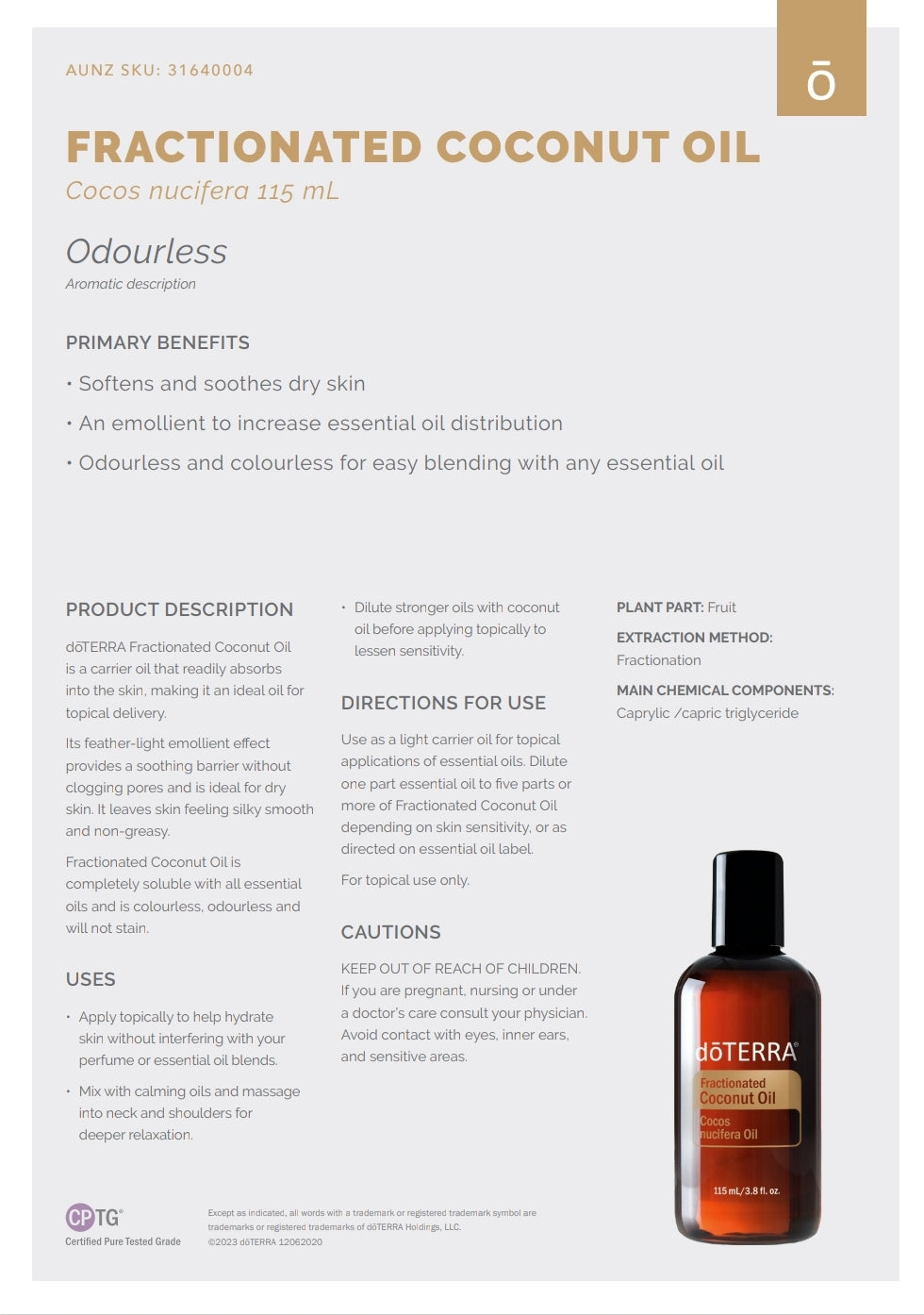 dōTERRA Fractionated Coconut Oil 115ml X 3 Bottles