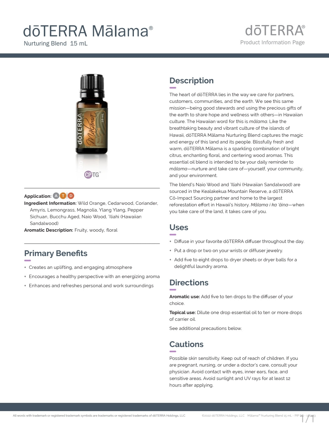 dōTERRA Mālama Oil 15ml