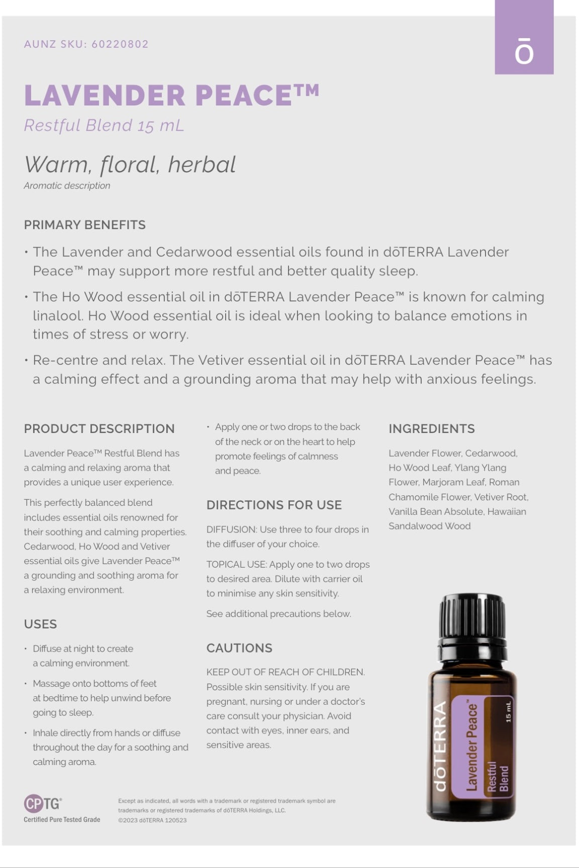 dōTERRA lavender peace 15 ml