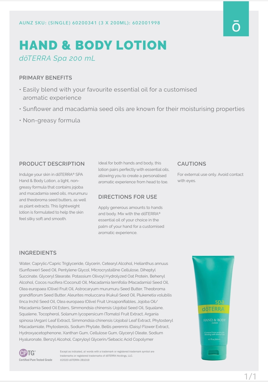 dōTERRA Hand and Body lotion 200 ml * 3