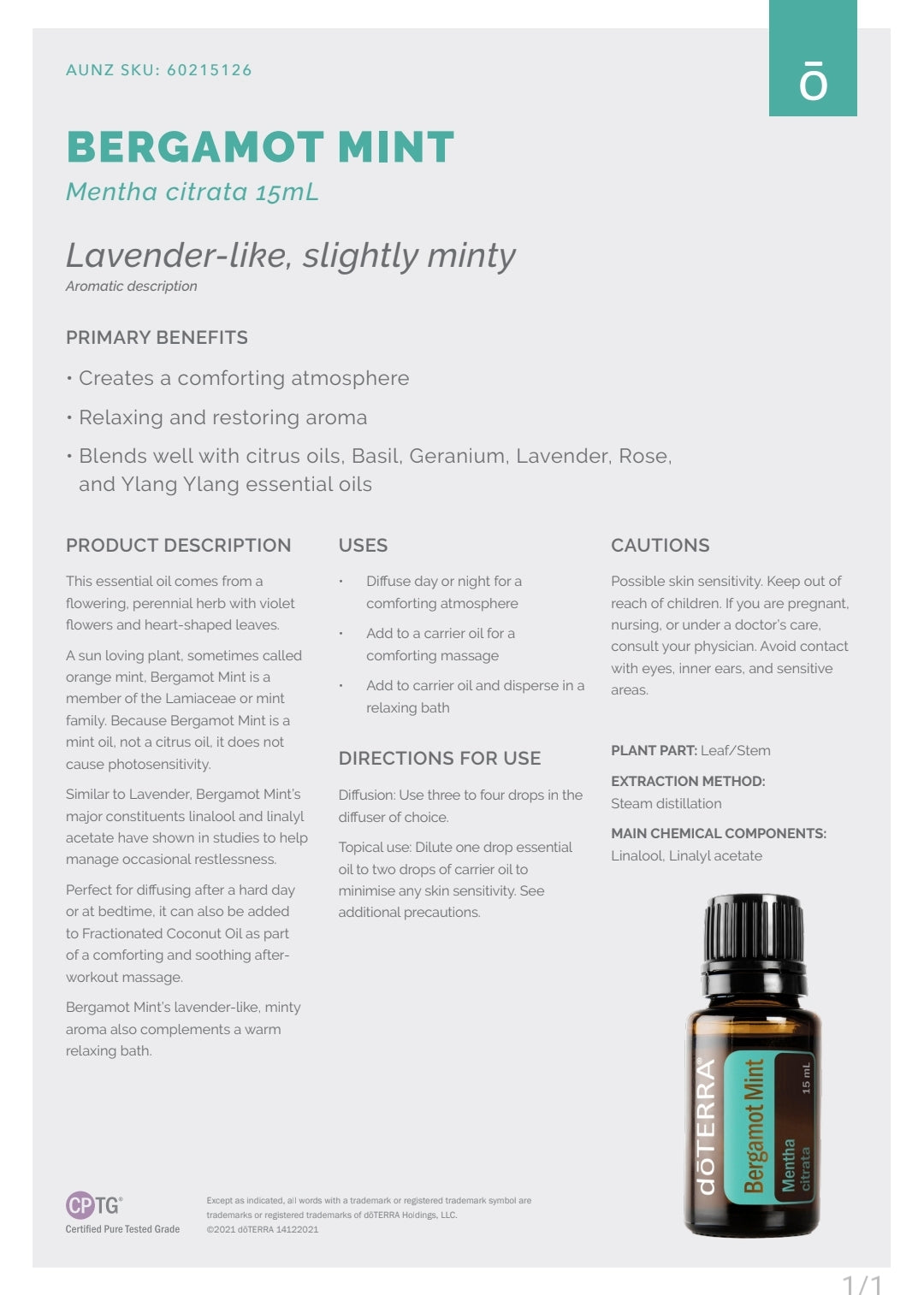 dōTERRA Bergamot Mint 15 ml