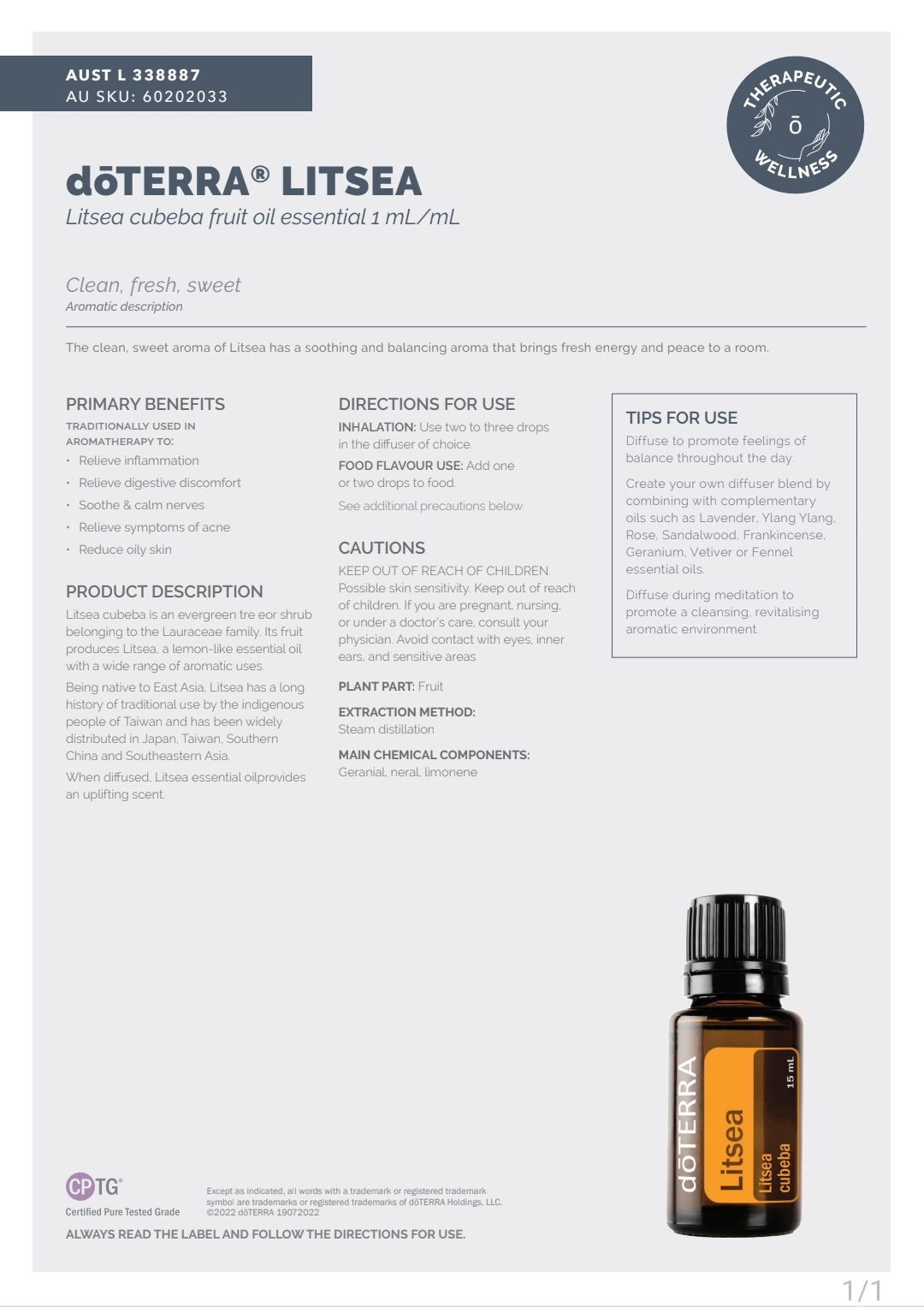 dōTERRA Litsea essential oil 15 ml