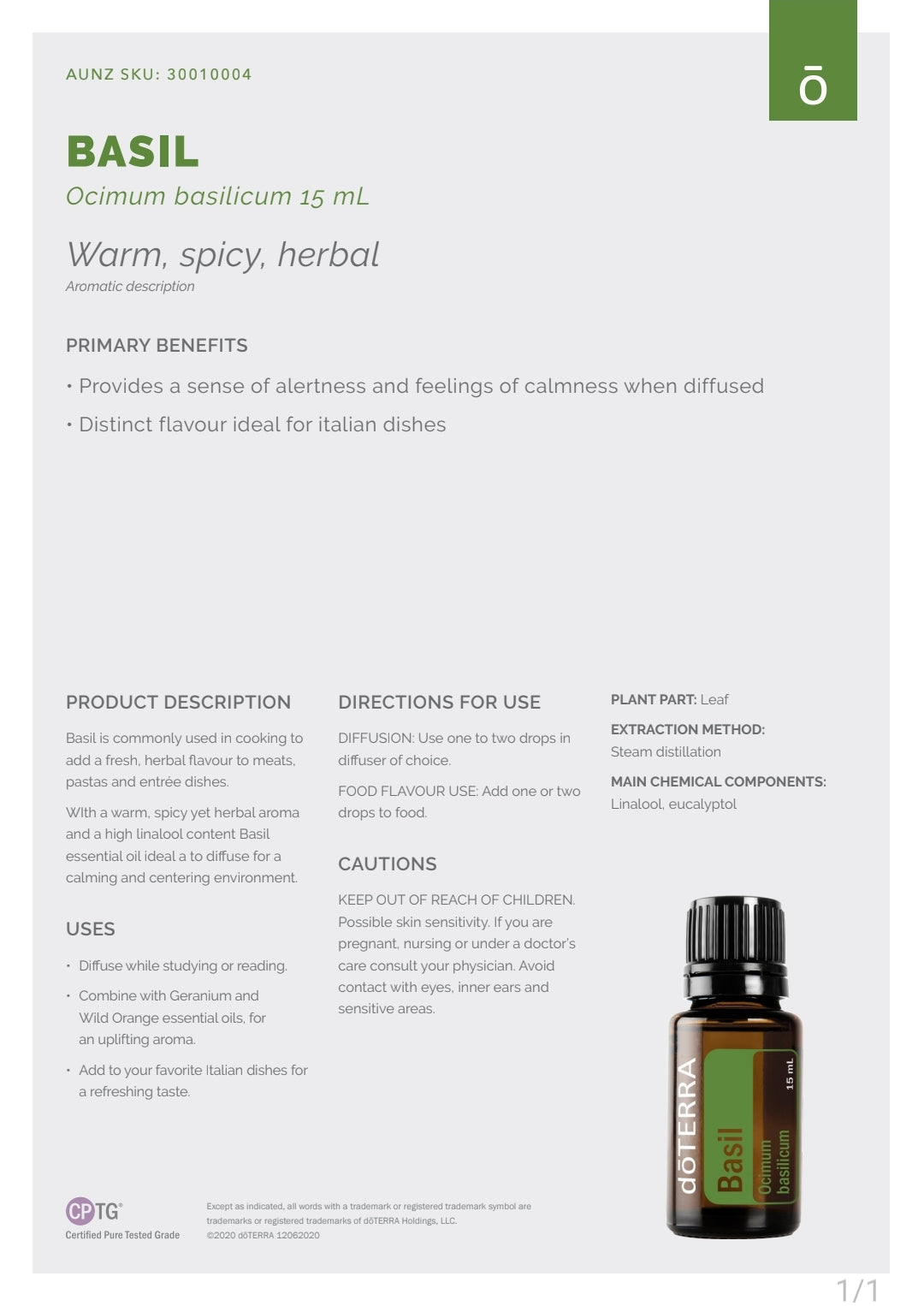 dōTERRA Basil Oil  Ocimum basilicum 15ml
